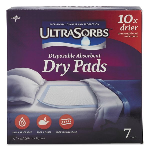 Medline Ultrasorbs Disposable Dry Pads, 23" x 35", White, PK42 DRY2336RET7